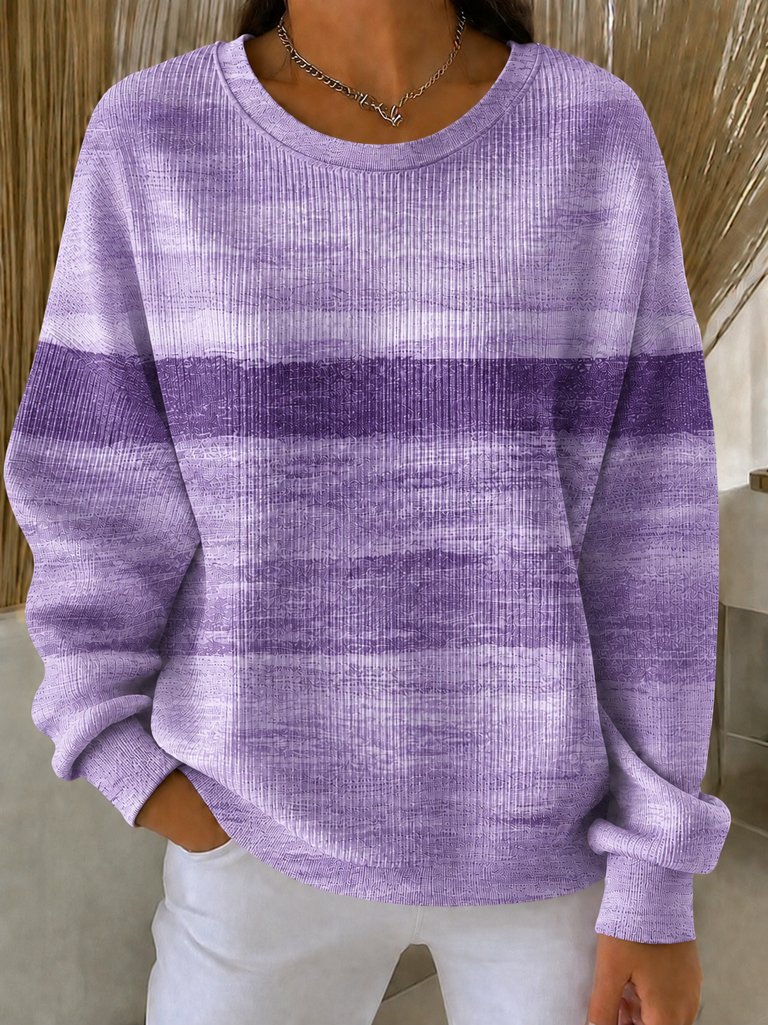 Women'S Breast Cancer Promotional Print Casual Waffle Sweatshirt