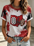 Ladies' College Football Glitter Printed Round Neck T-Shirt