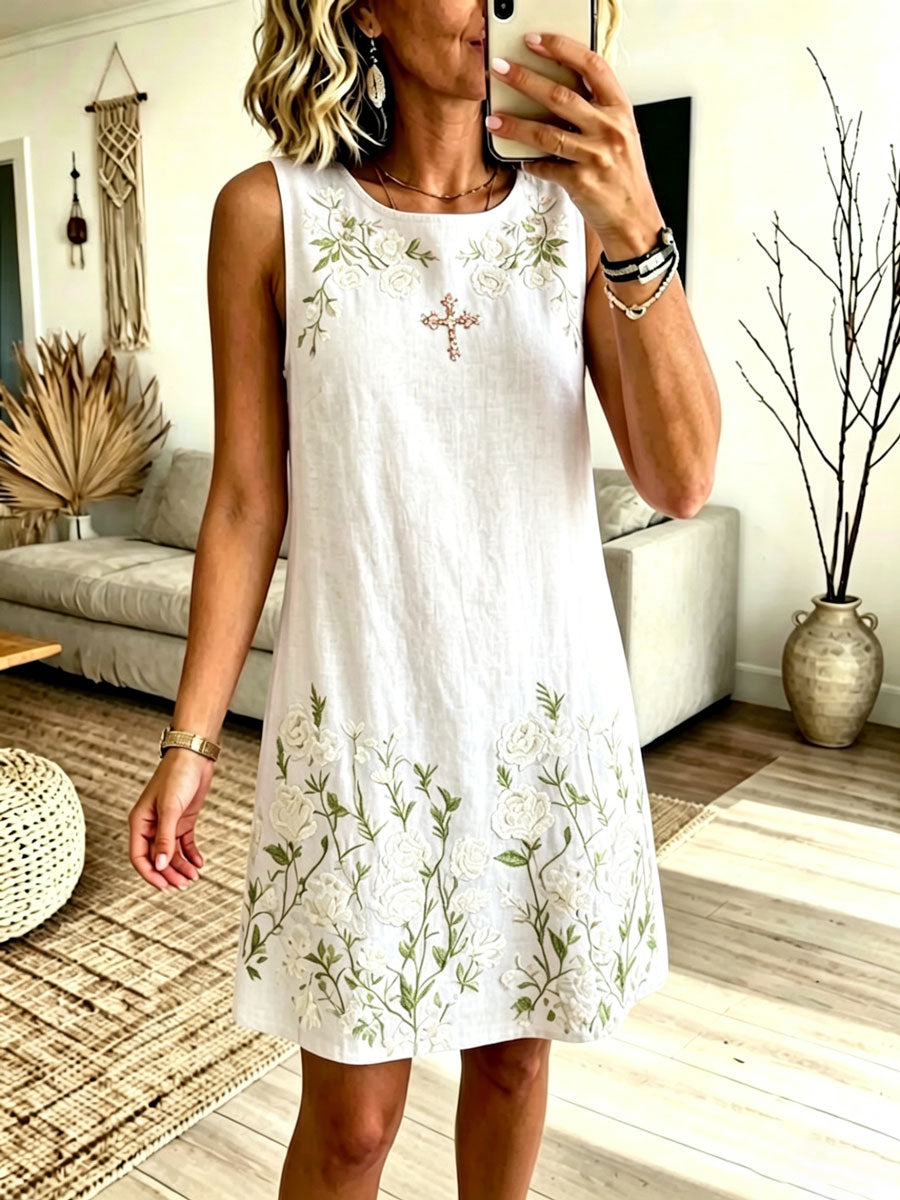 Women'S Cotton And Linen Faith Casual Floral Dress