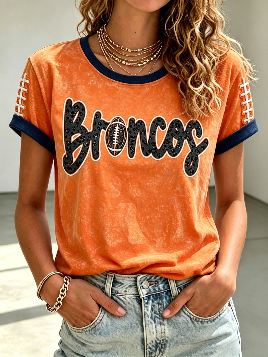 Women's Football Fan Printed Round Neck T-Shirt