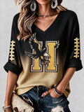 Women'S Rugby Patterned Waffle V-Neck Top