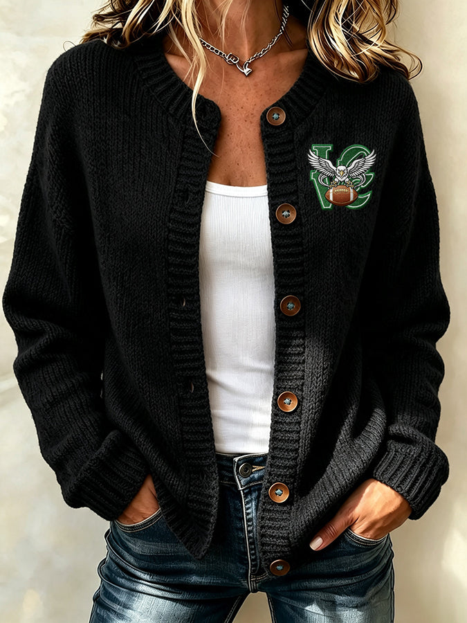 Women'S Football Printed Knitted Cardigan