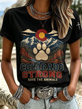 Women's Retro Save The Animals Print T-shirt