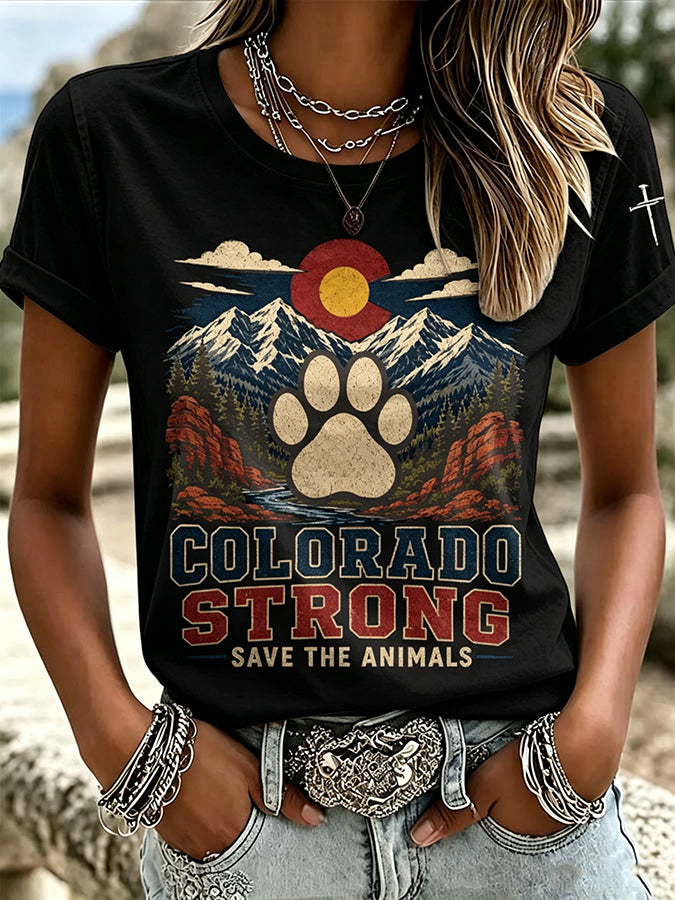 Women's Retro Save The Animals Print T-shirt