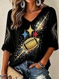 Women'S Football Print Waffle Top