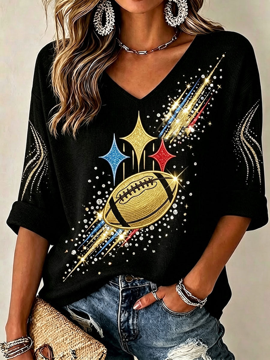 Women'S Football Print Waffle Top