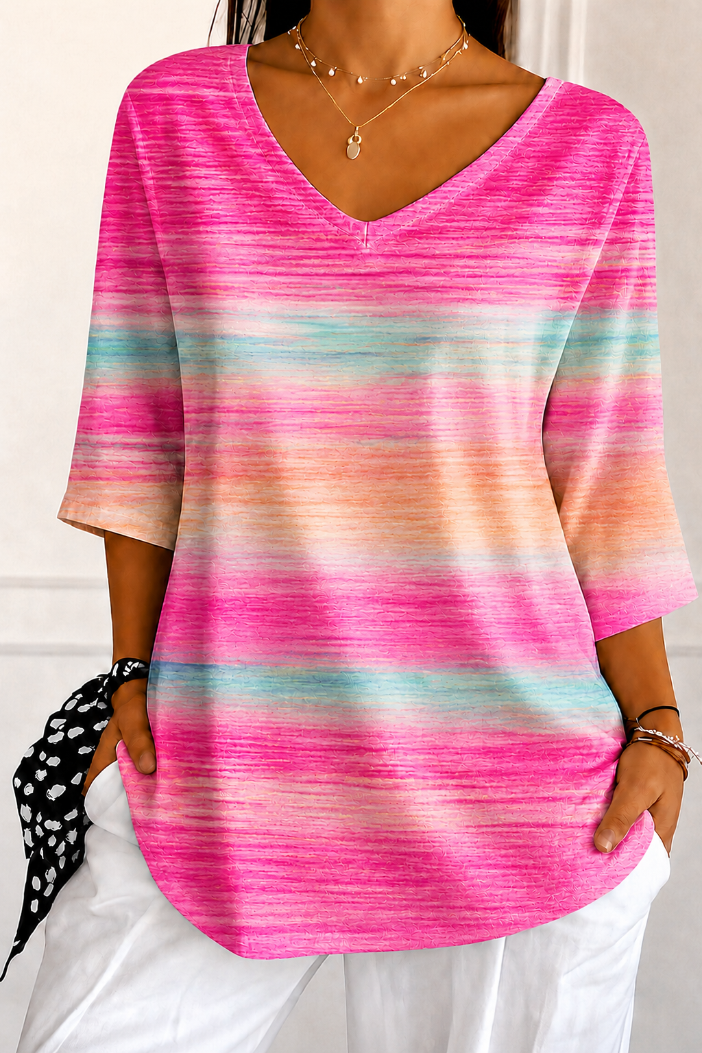 Female Breast Cancer Awareness Publicity Print V-Neck Top