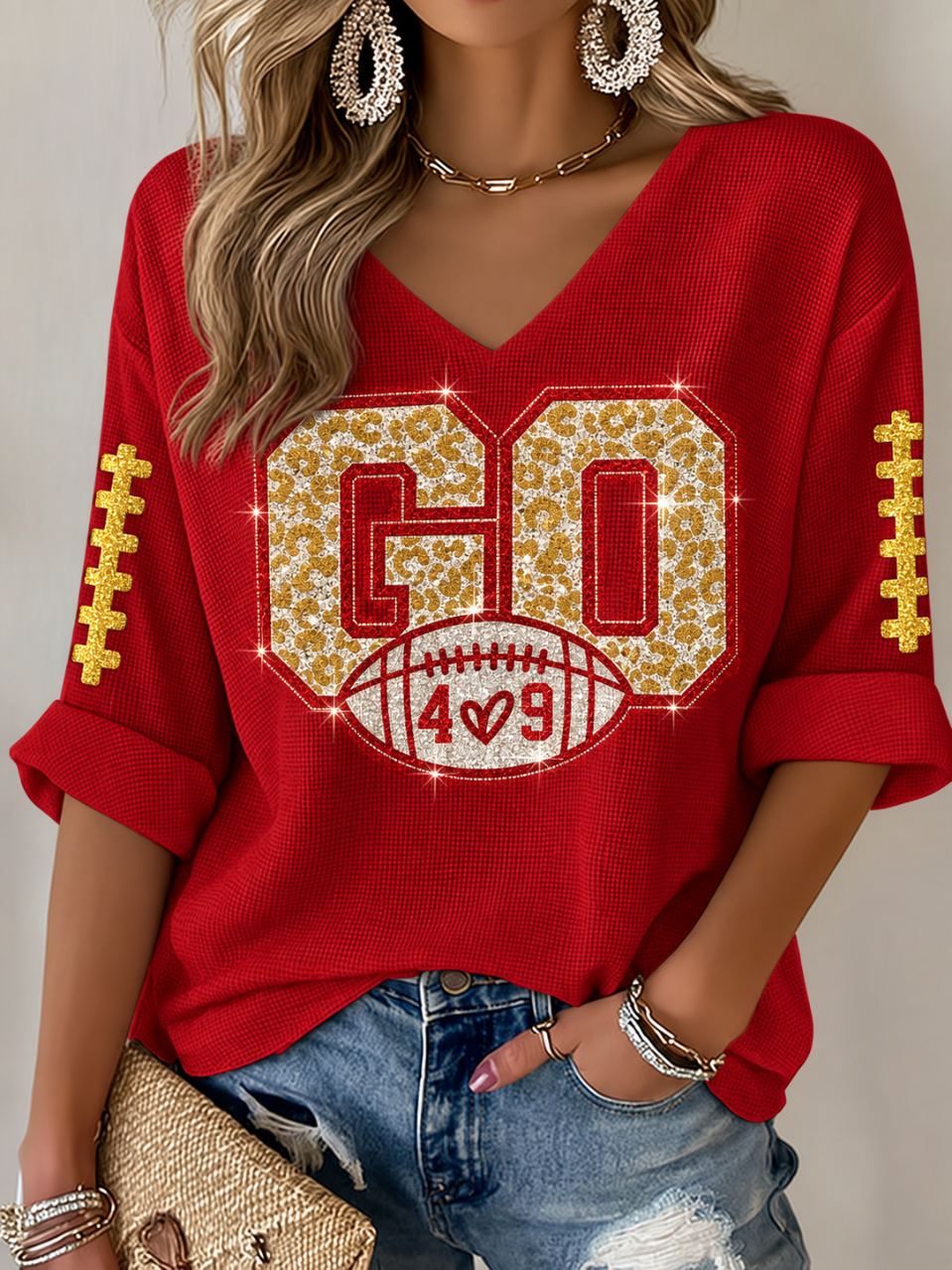 Women'S Football Casual Waffle Top