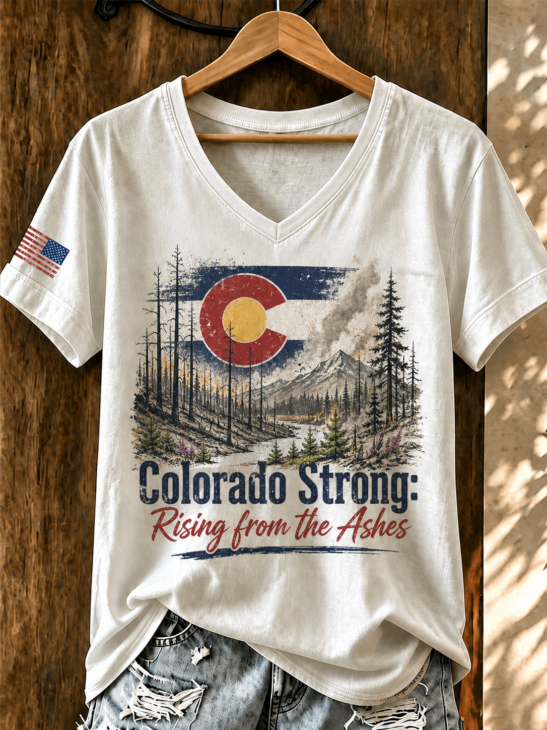 Women'S Colorado Strong: Rising From The Ashesn Printed T-Shirt  V-Neck T-Shirt
