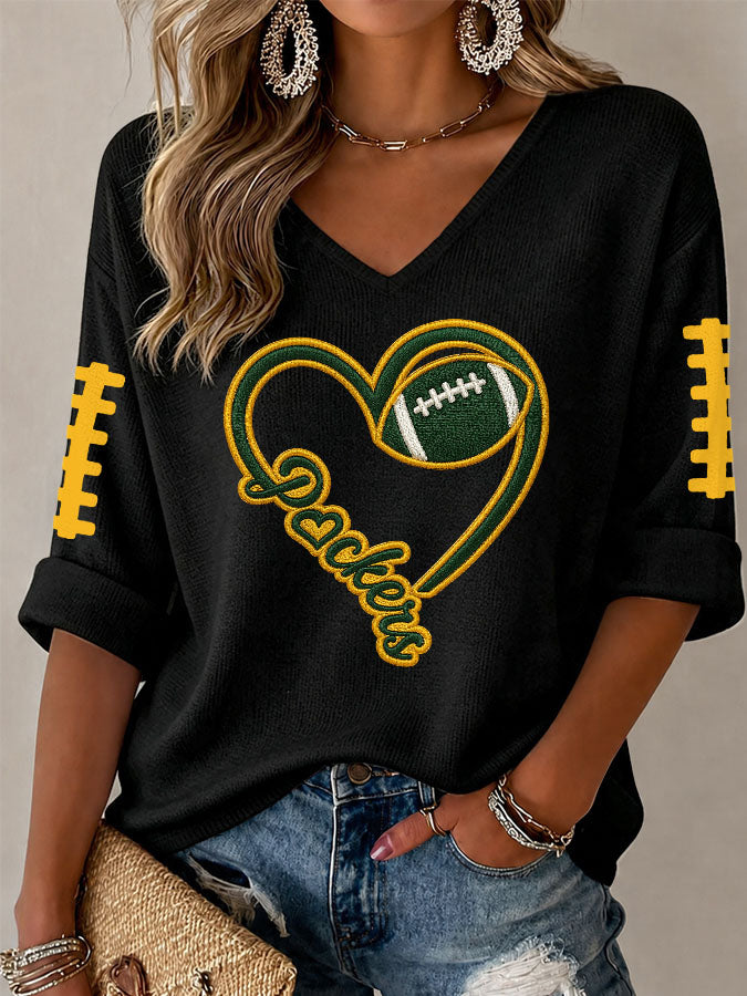 Women'S Football Print Waffle Top