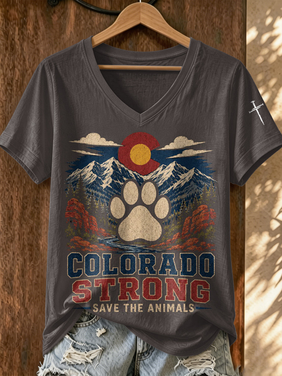 Women'S Colorado Strong Printed V-Neck T-Shirt