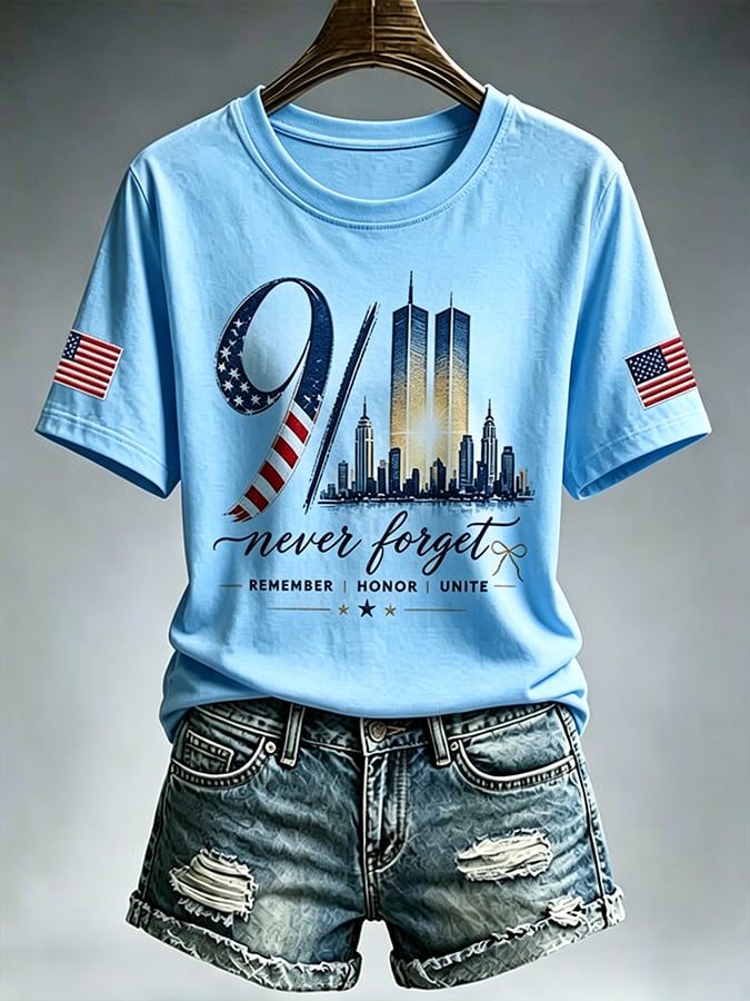 Women's  Retro  9.11 Never Forget Print T-shirt