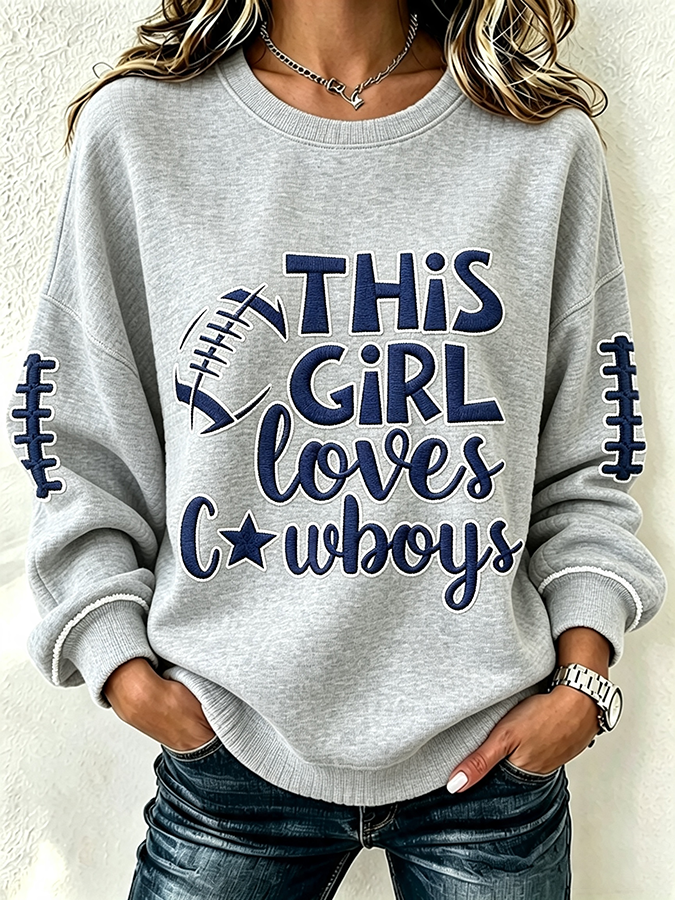 Women'S Casual Rugby Printed Round Neck Pullover