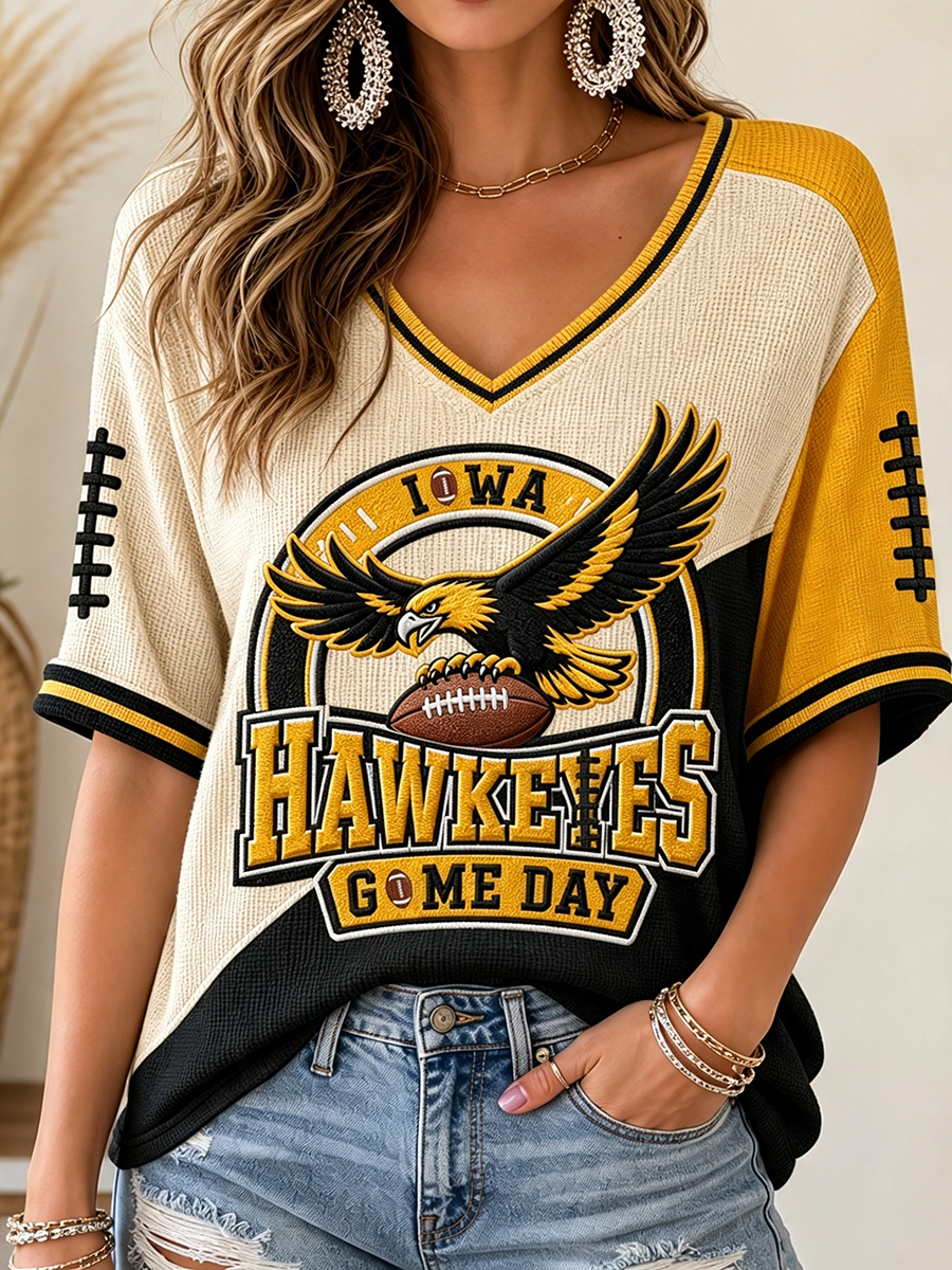Women'S Football Print Waffle Top