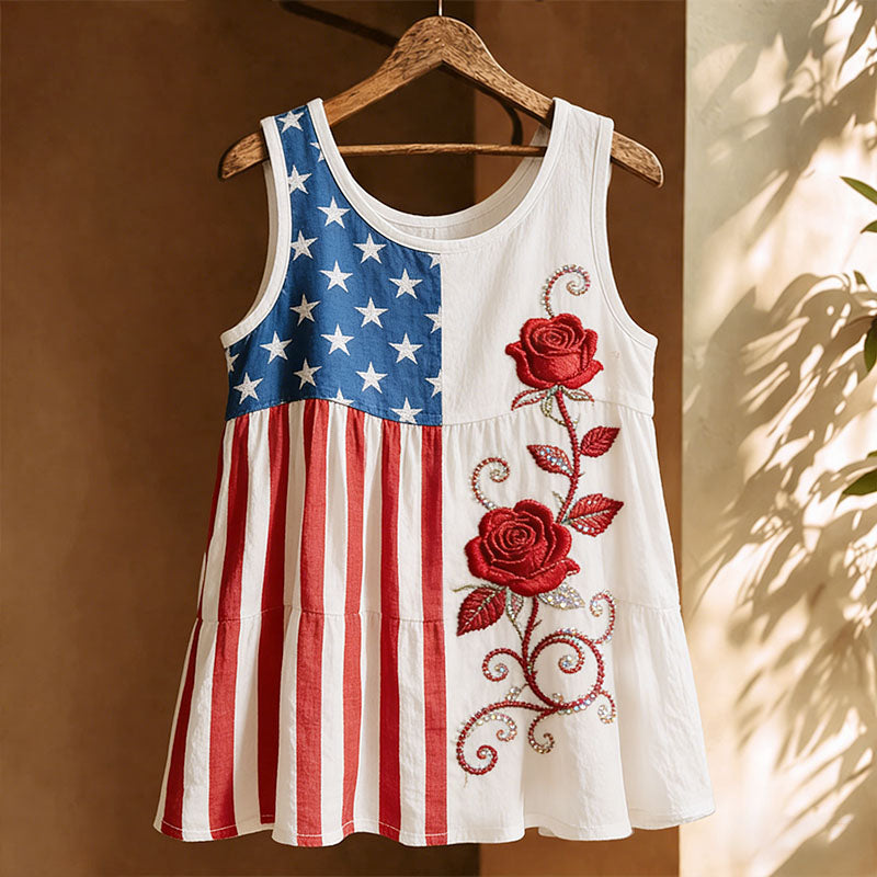 Women's American Flag Rose Printed Tank Top