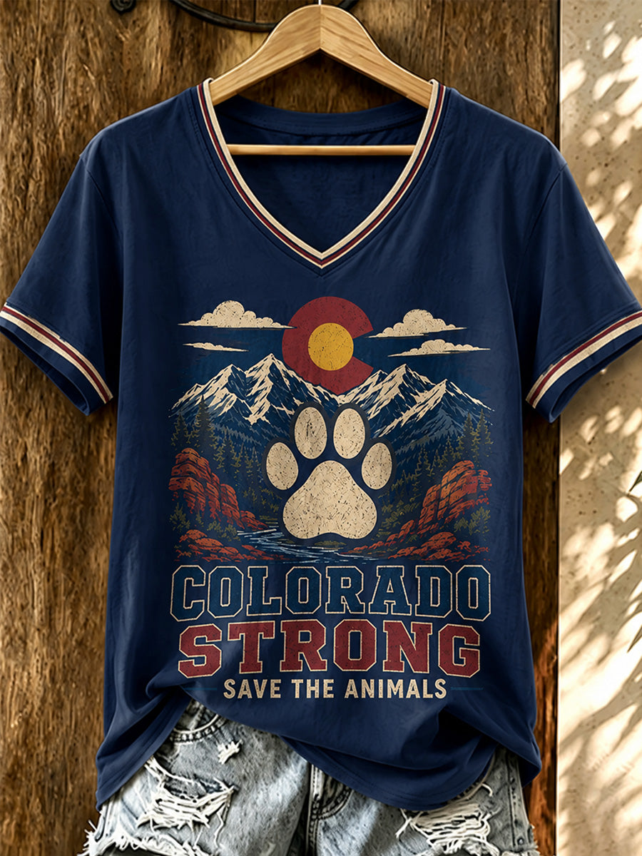 Women'S Colorado Strong Printed V-Neck T-Shirt