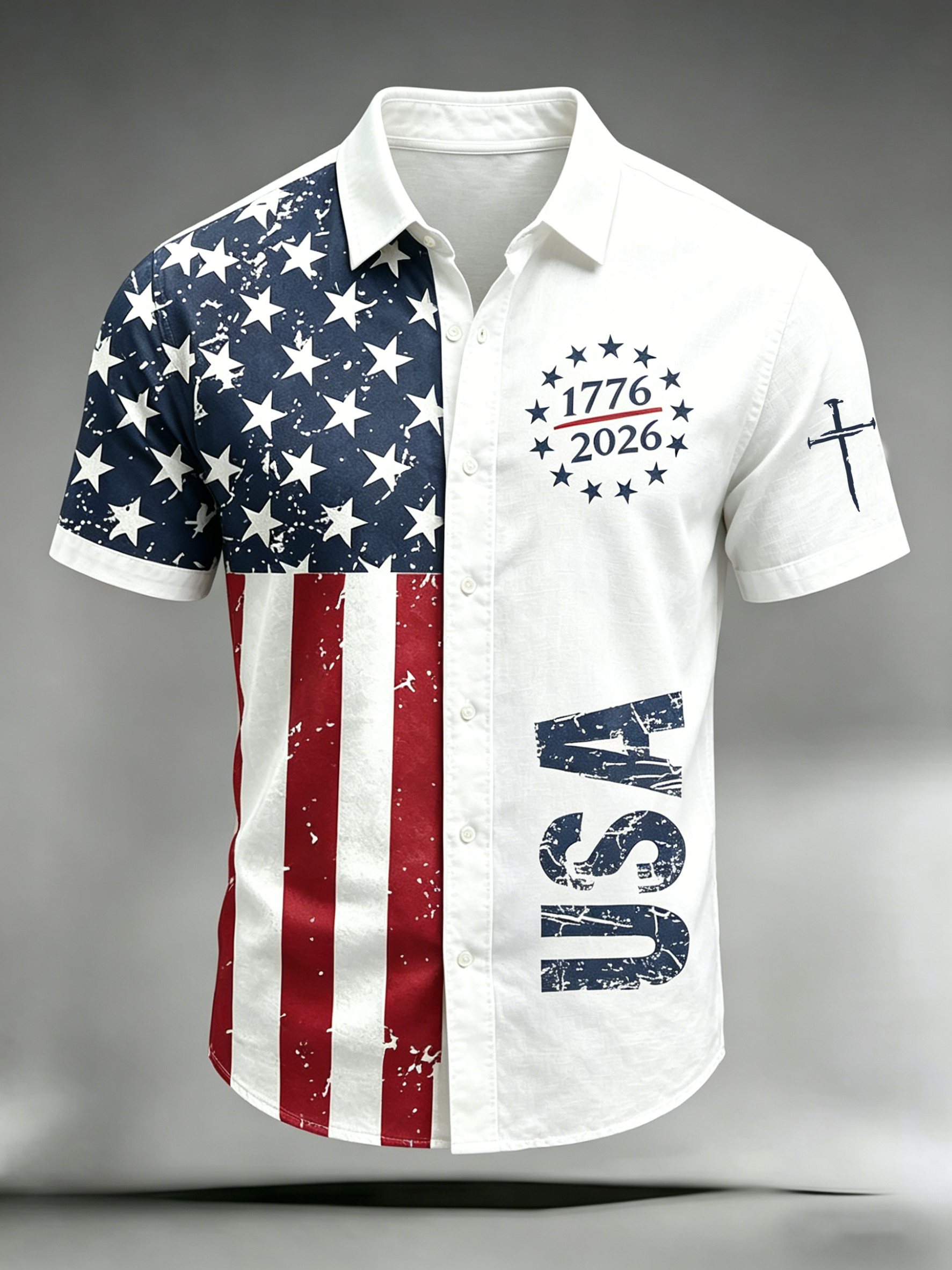 Men'S Casual 250Th Anniversary Commemorative Flag Personalized Printed Lapel Shirt
