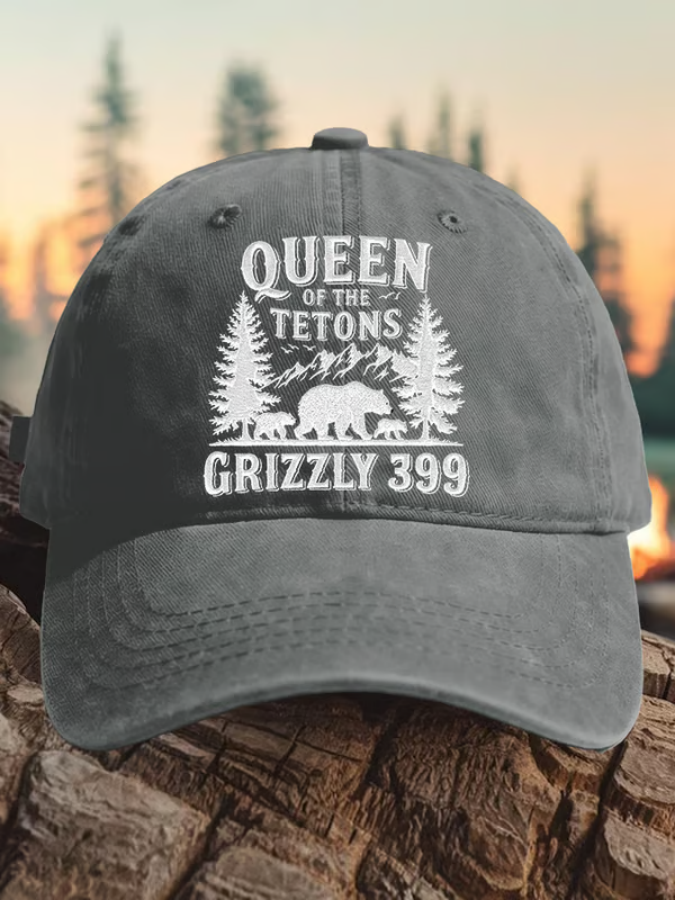 Retro Queen Of The Tetons Grizzly 399 Print Baseball Cap