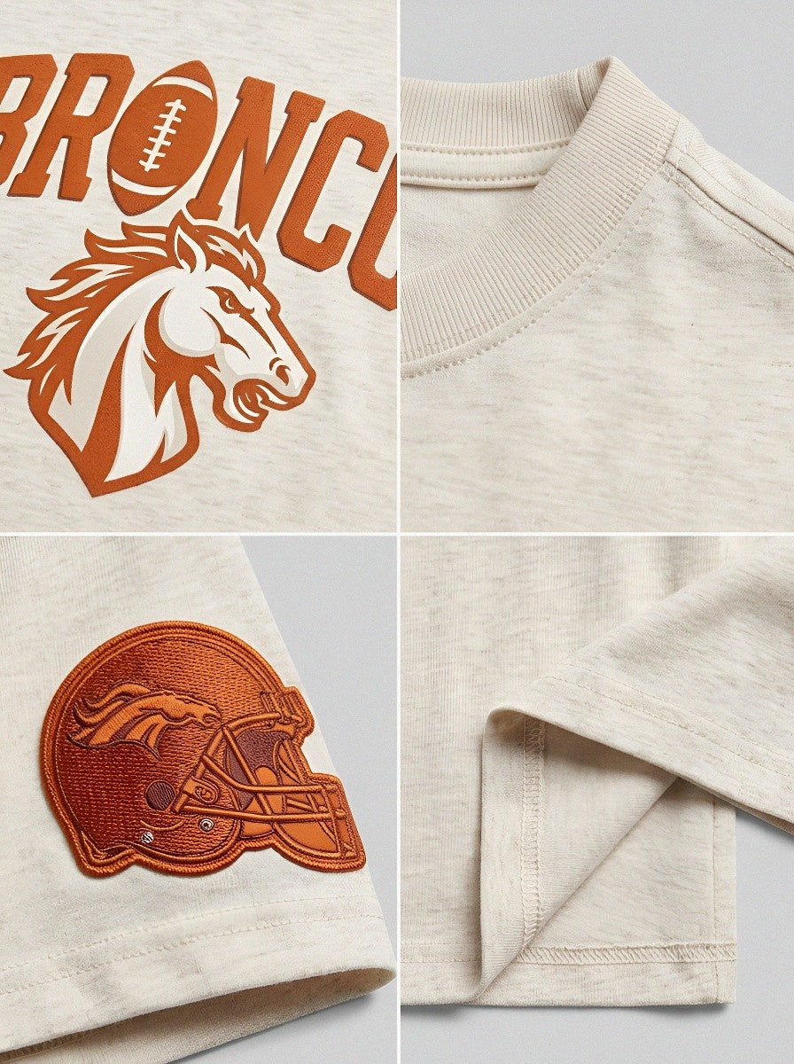 Men's Denver Broncos Football Logo Scallop Pattern Printed T-shirt