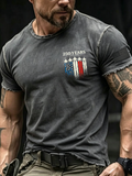Men's Casual Washed Vintage American Flag Printed Round Neck Top