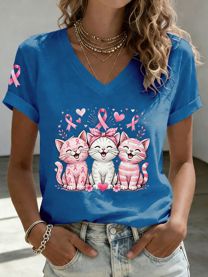 Women'S Breast Cancer Awareness Print Casual T-Shirt