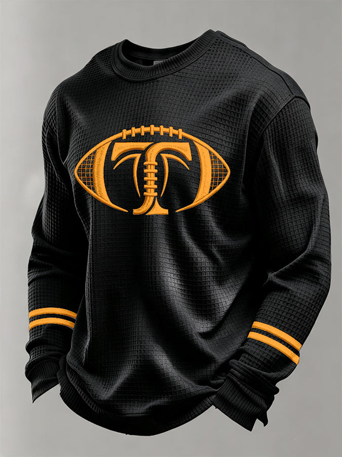 Men's Football Printed Waffle Long Sleeve T-Shirt