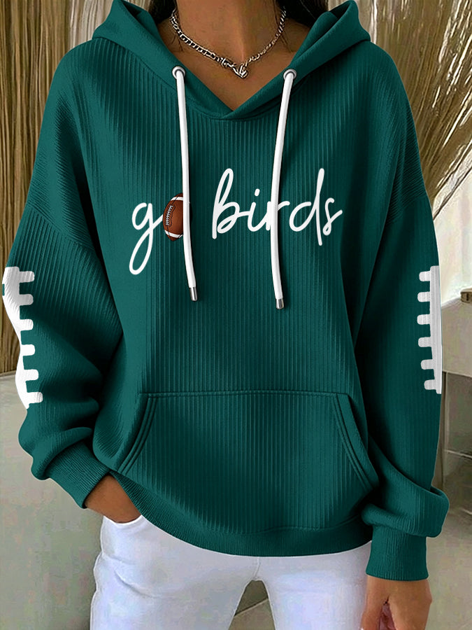 Women'S Football Print Hooded Sweatshirt