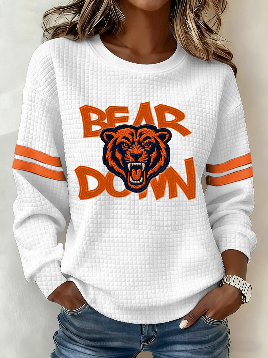 Women's football fan waffle long sleeved round neck sports shirt