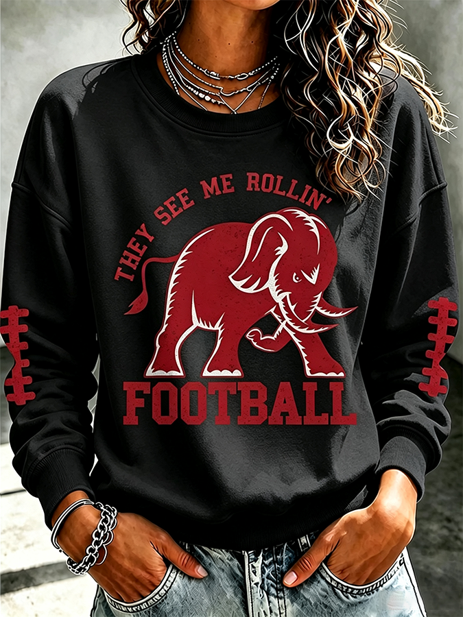 Women'S Rugby Printed Round Neck Top