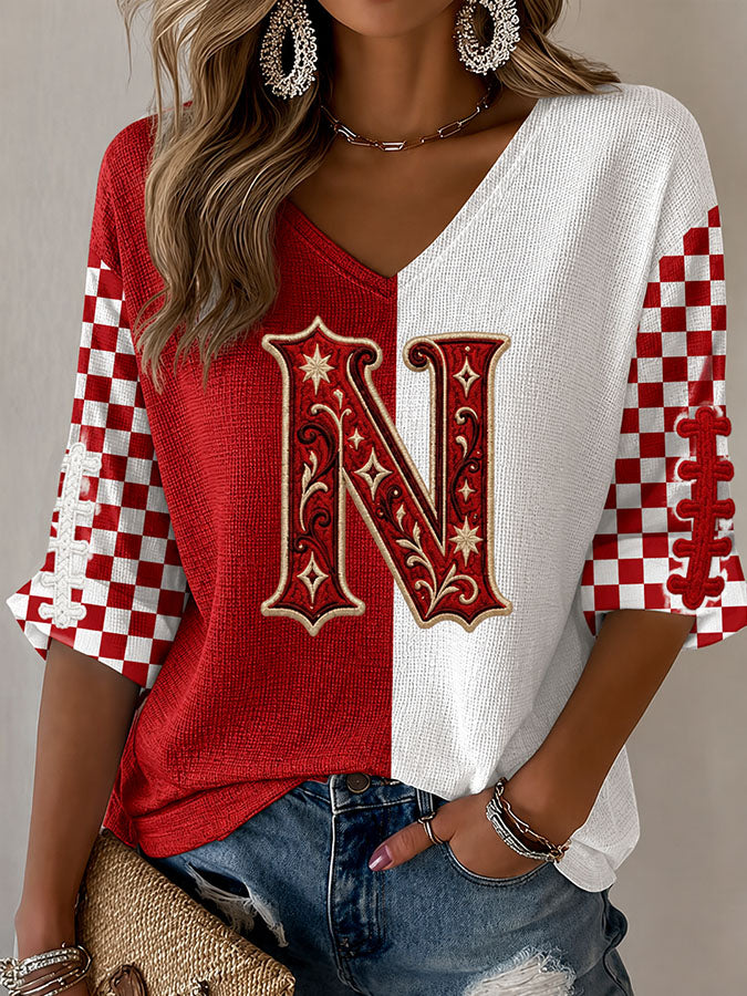 Women'S Football Print Waffle Top