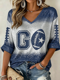 Women'S Rugby Patterned Waffle V-Neck Top