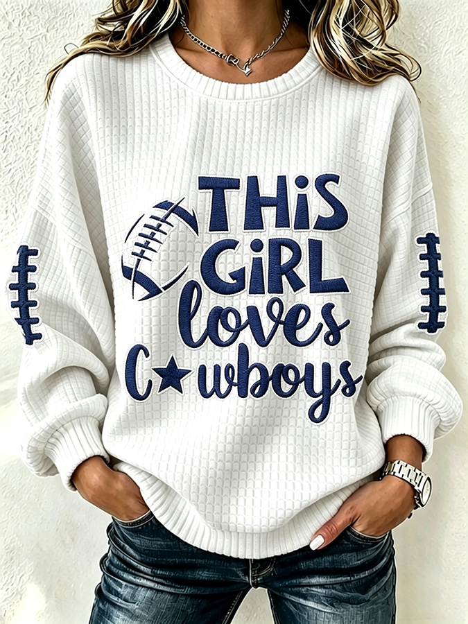 Women'S Casual Rugby Printed Round Neck Pullover