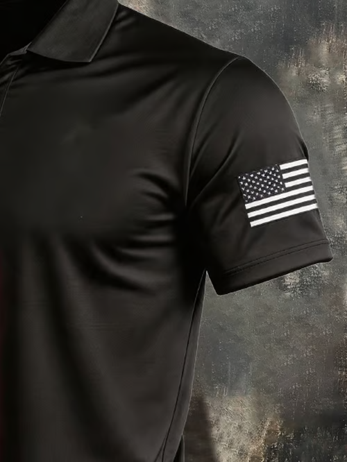 Men'S American Flag Print Casual Polo Shirt