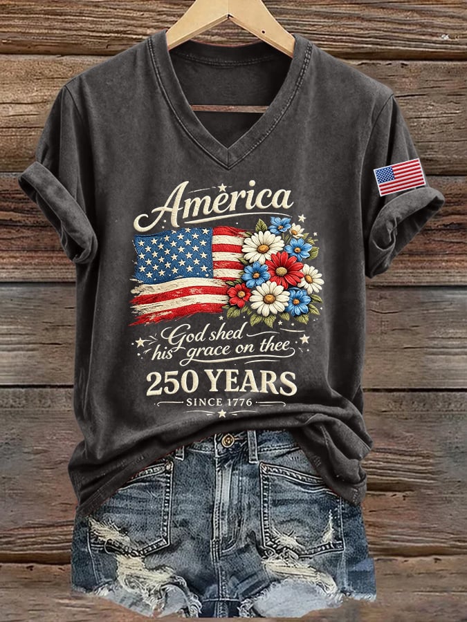 Women's American Flag 250Th Anniversary Print Casual T-shirt