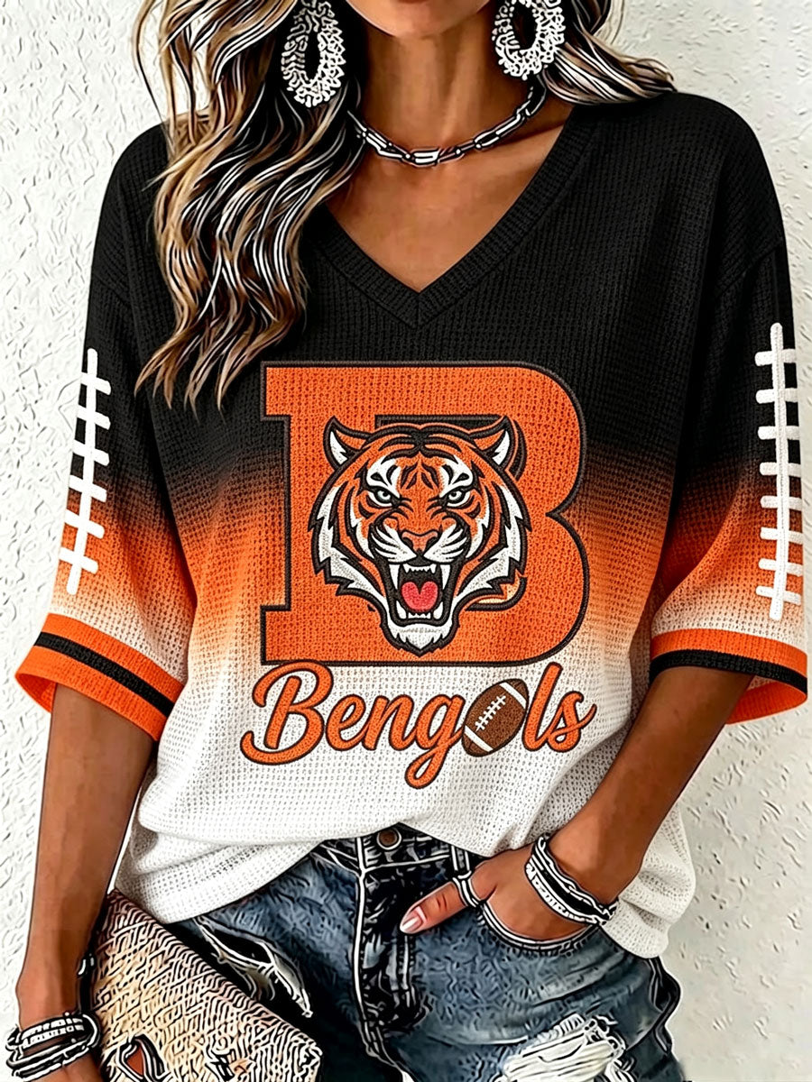 Women'S Football Print Waffle Top