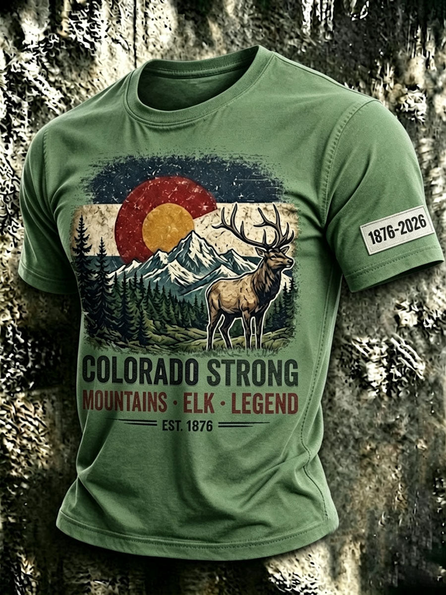 Men'S Colorado Strong Vintage Colorado Flag Mountain Forest T-Shirt