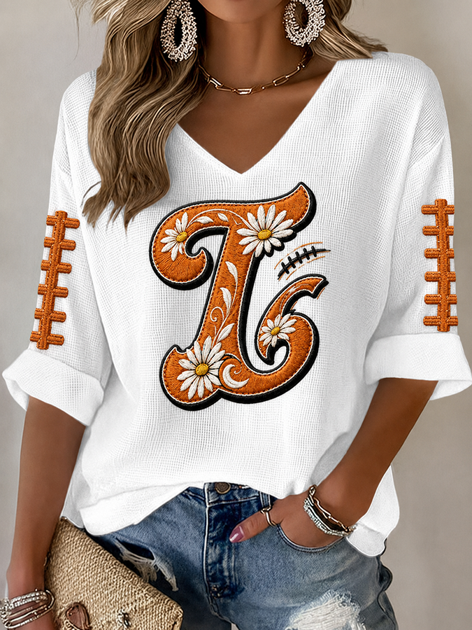 Women'S Football Print Waffle Top