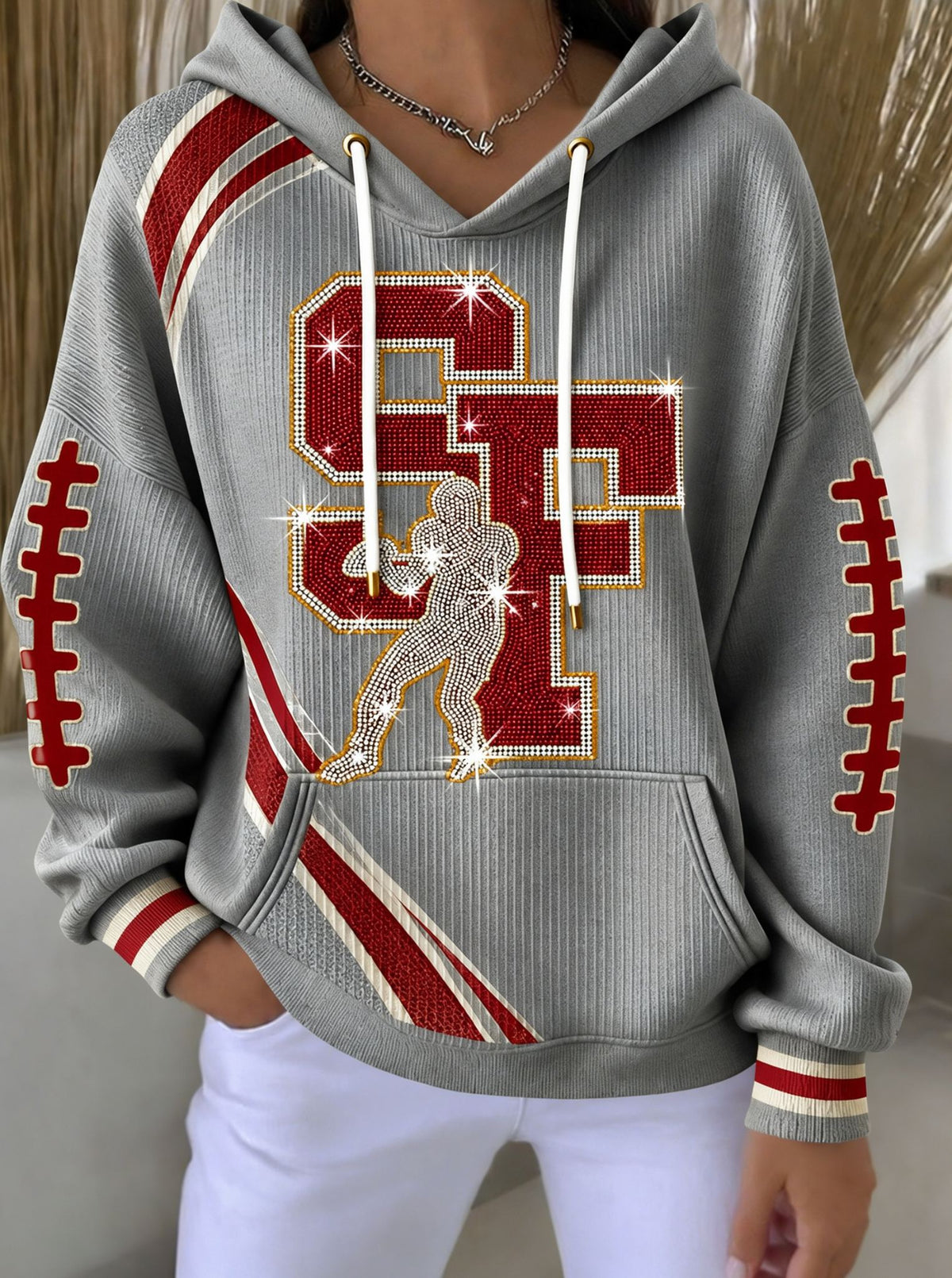 Women'S Football Print Casual Hooded Sweatshirt