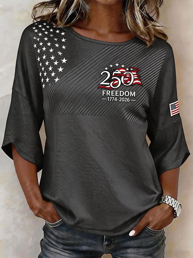Women's Independence Day Print Loose Top