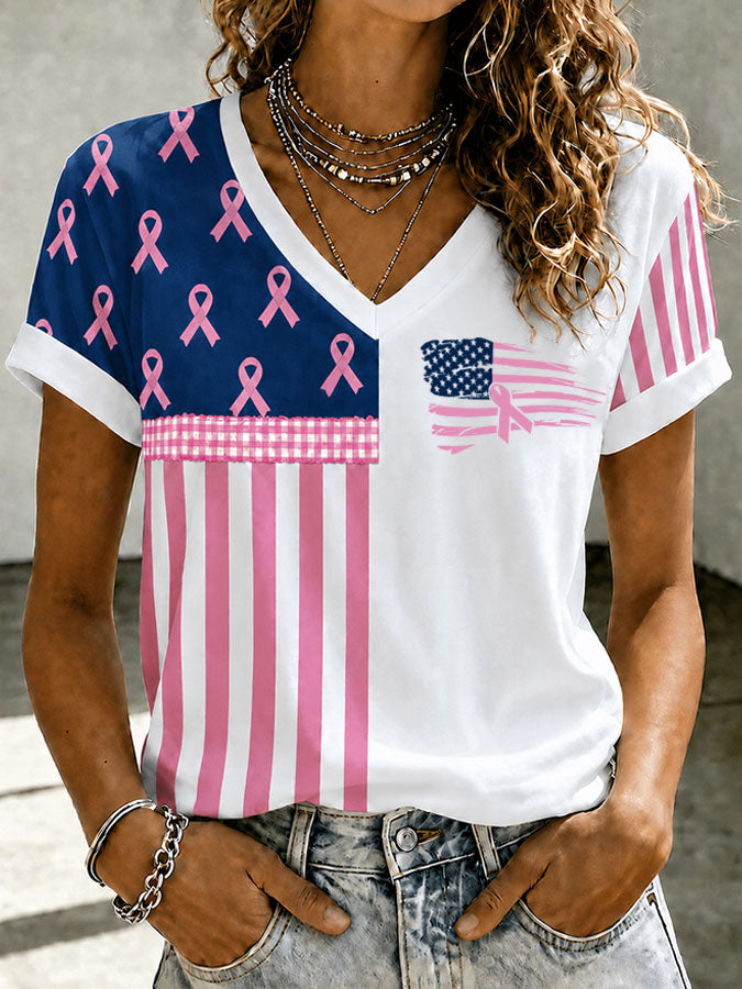 Women'S Casual Breast Cancer Awareness Promotion Pink Art T-Shirt
