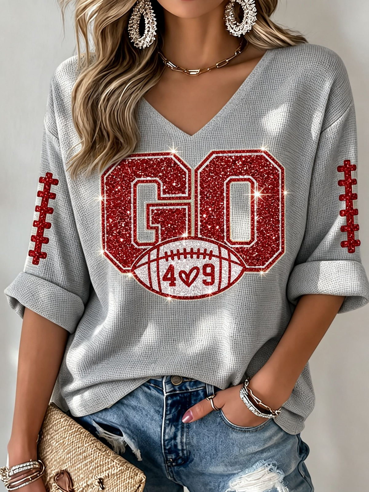 Women'S Football Casual Waffle Top