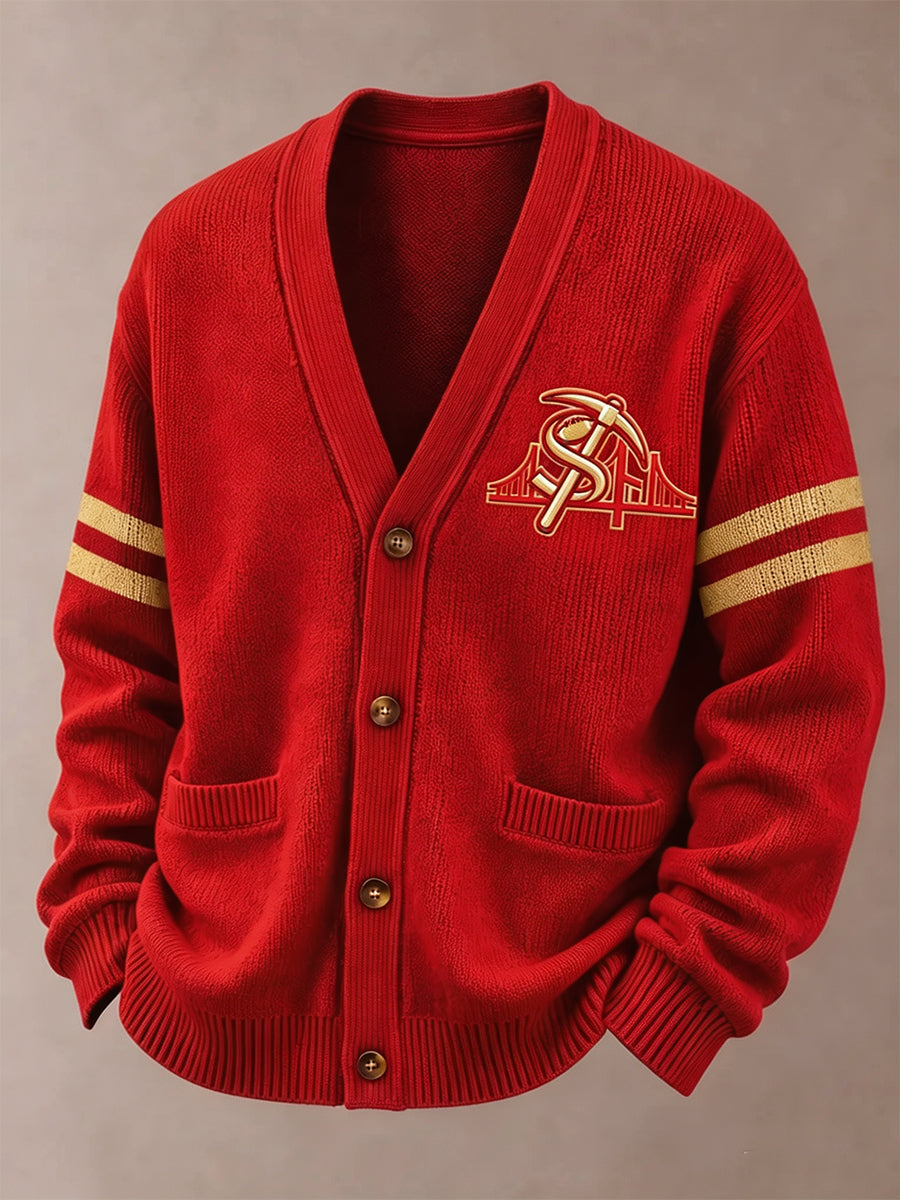 Men'S Casual Football Printed Cardigan