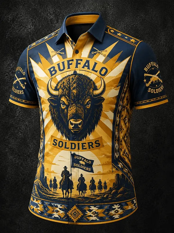 Men's Black Buffalo Soldier Print Top