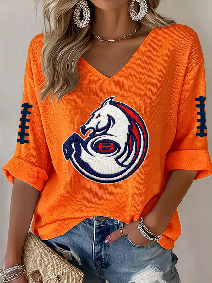 Women'S Football Print Waffle  Top