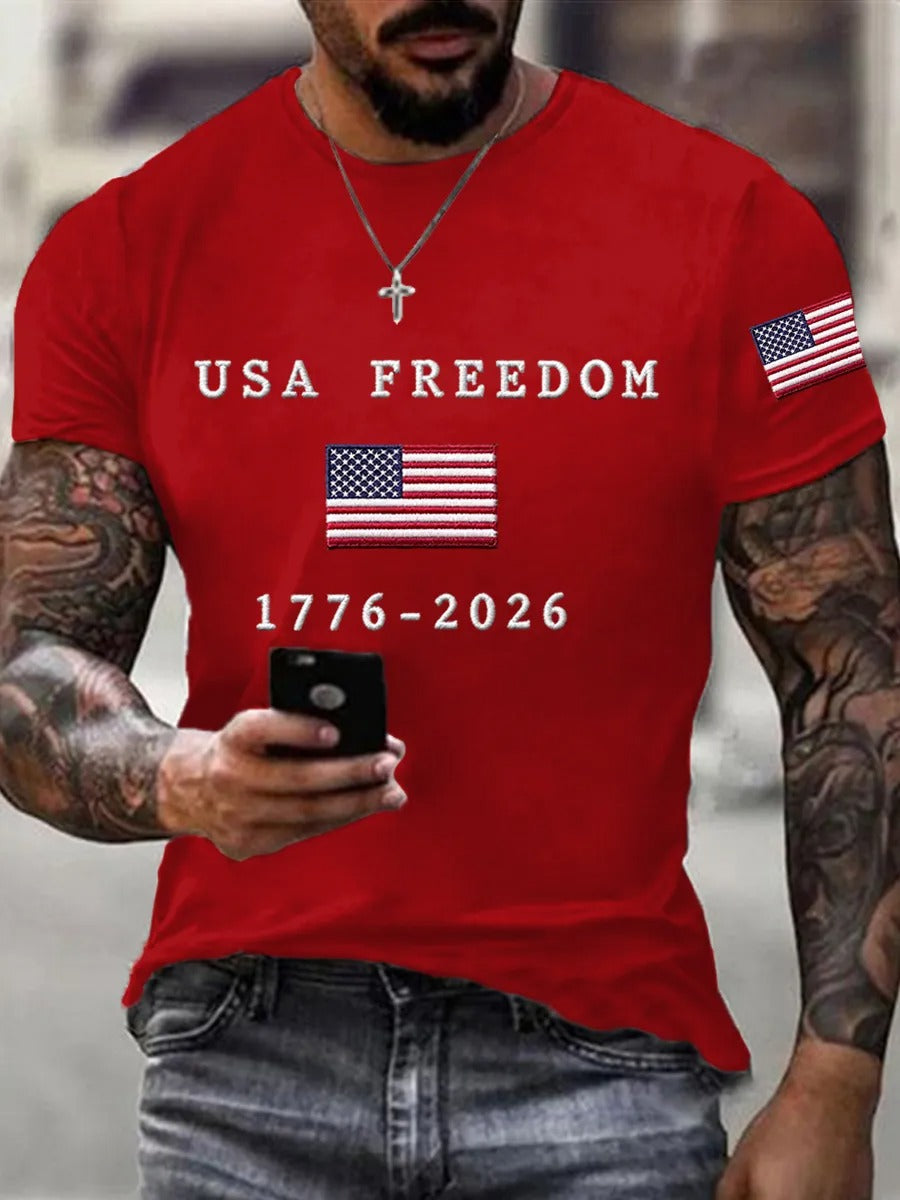 Men's American Free American Flag Printed Casual Independence Day Patriotic T-shirt