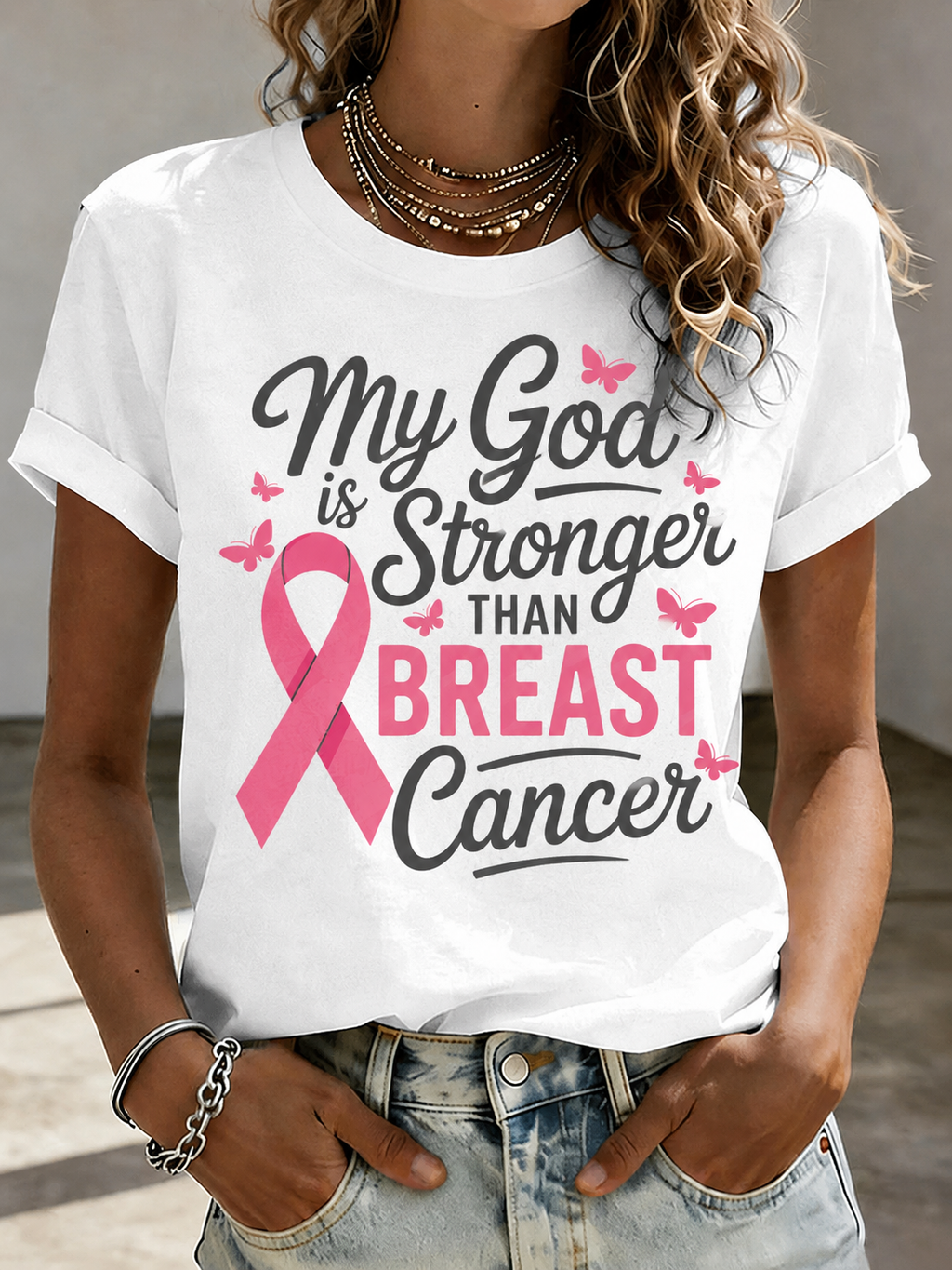 Women'S Belief In Breast Cancer Publicity Print Short Sleeve T-Shirt