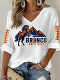 Women'S Rugby Patterned Waffle V-Neck Top