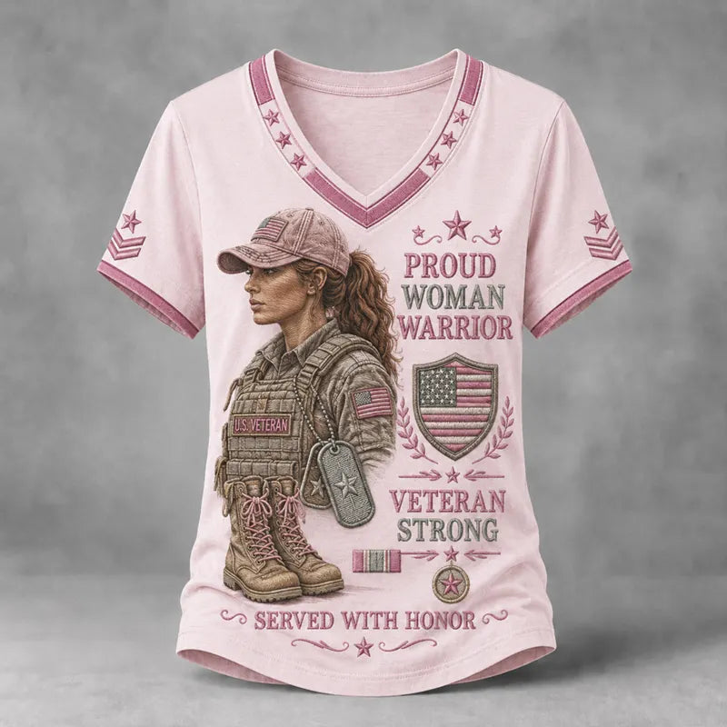 Women's Veteran Warrior Floral Art Print T-Shirt