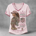 Women's Veteran Warrior Floral Art Print T-Shirt