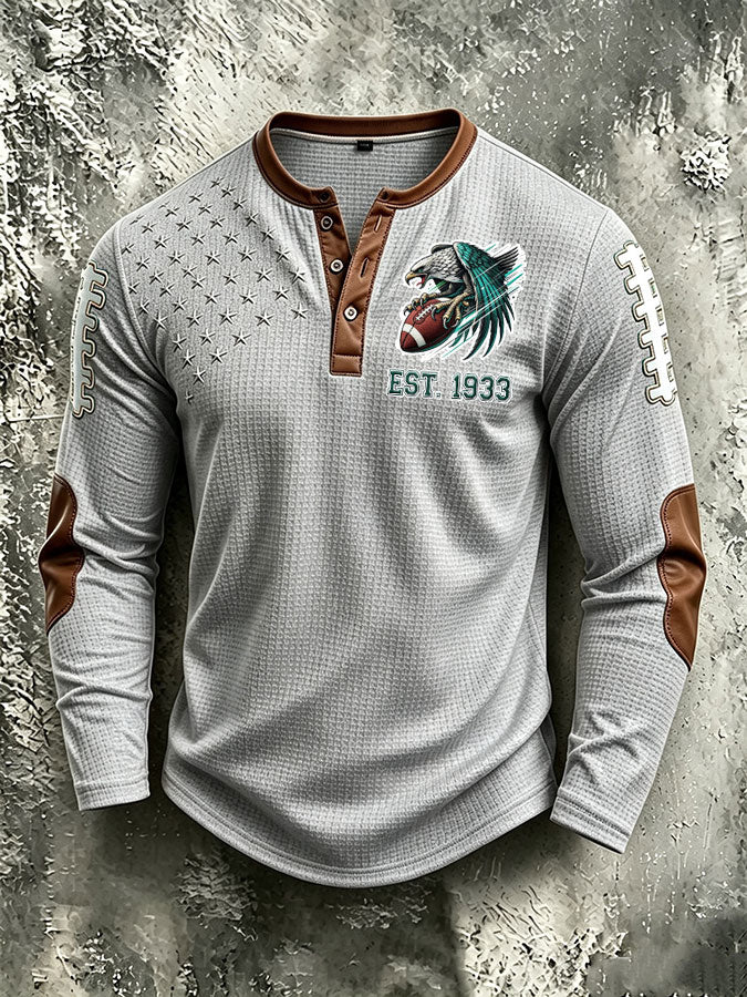 Men'S Casual Football Printed Waffle Top